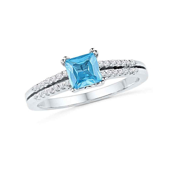 10kt White Gold Womens Princess Synthetic Blue Topaz Solitaire Ring 5/8 Cttw