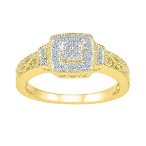 10kt Yellow Gold Womens Round Diamond Square Cluster Ring 1/5 Cttw