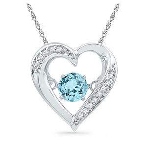 Sterling Silver Womens Round Synthetic Blue Topaz Heart Pendant 1/3 Cttw