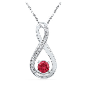 Sterling Silver Womens Round Synthetic Ruby Diamond Fashion Pendant 5/8 Cttw