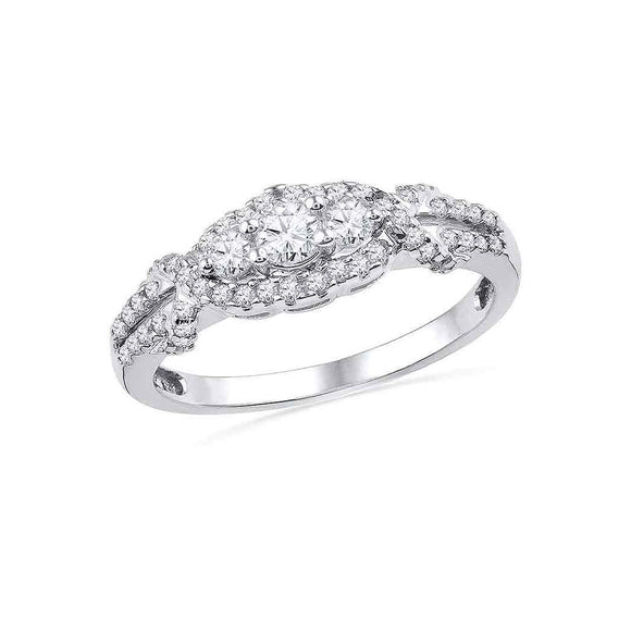 10kt White Gold Round Diamond 3-stone Bridal Wedding Engagement Ring 1/2 Cttw