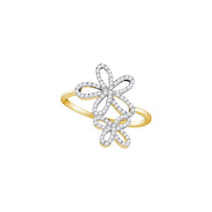 10kt Yellow Gold Womens Round Diamond Flower Star Cluster Ring 1/5 Cttw