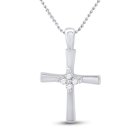 10kt White Gold Womens Round Diamond Cross Pendant 1/20 Cttw