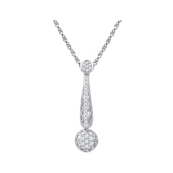 10kt White Gold Womens Round Diamond Drop Cluster Pendant 1/3 Cttw