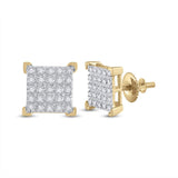 10kt Yellow Gold Round Diamond Square Earrings 1/6 Cttw