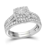 14kt White Gold Round Diamond Bridal Wedding Ring Band Set 1 Cttw