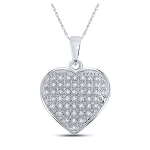 10kt White Gold Womens Round Diamond Heart Pendant 1/6 Cttw