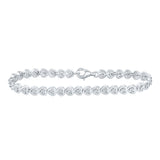 Sterling Silver Womens Round Diamond Heart Tennis Bracelet 1/6 Cttw