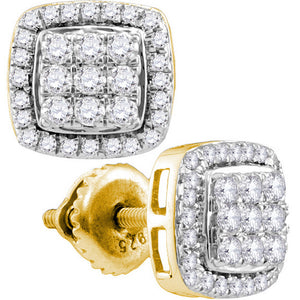 10kt Yellow Gold Womens Round Diamond Square Earrings 1 Cttw