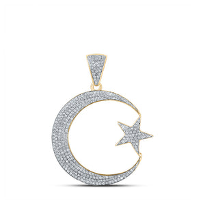 10kt Yellow Gold Mens Round Diamond Crescent Moon Star Charm Pendant 3/4 Cttw