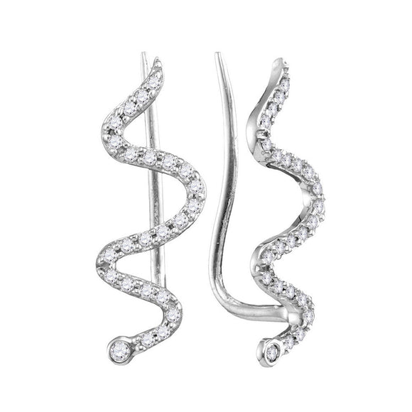 10kt White Gold Womens Round Diamond Snake Climber Earrings 1/6 Cttw