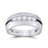 10kt White Gold Mens Round Diamond Wedding Black Groove Band Ring 1/2 Cttw