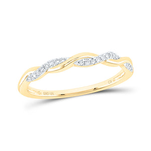 10kt Yellow Gold Womens Round Diamond Twist Stackable Band Ring 1/12 Cttw