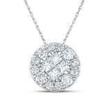 14kt White Gold Womens Princess Diamond Fashion Cluster Pendant 1/2 Cttw