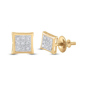 10kt Yellow Gold Womens Round Diamond Square Earrings .01 Cttw