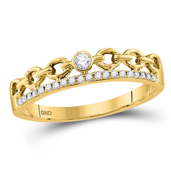 10kt Yellow Gold Womens Round Diamond Rolo Link Stackable Band Ring 1/12 Cttw