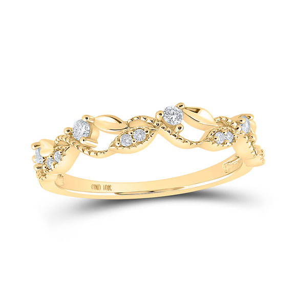 10kt Yellow Gold Womens Round Diamond Vine Stackable Band Ring 1/6 Cttw