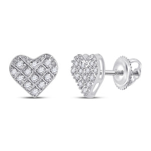 10kt White Gold Womens Round Diamond Heart Earrings 1/10 Cttw