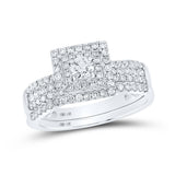 14kt White Gold Round Diamond Bridal Wedding Ring Band Set 7/8 Cttw