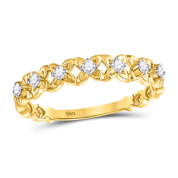 10kt Yellow Gold Womens Round Diamond Flower Petal Stackable Band Ring 1/6 Cttw