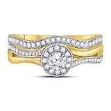 14kt Yellow Gold Round Diamond Bridal Wedding Ring Band Set 1/2 Cttw