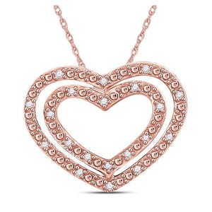 10kt Rose Gold Womens Round Diamond Double Heart Pendant 1/12 Cttw