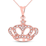 10kt Rose Gold Womens Round Diamond Crown Fashion Pendant 1/8 Cttw