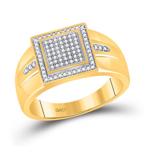 10kt Yellow Gold Mens Round Diamond Square Cluster Ring 1/4 Cttw