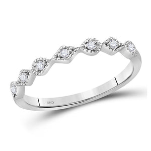 10kt White Gold Womens Round Diamond Stackable Band Ring 1/10 Cttw