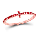 10kt Rose Gold Womens Round Ruby Cross Stackable Band Ring 1/6 Cttw