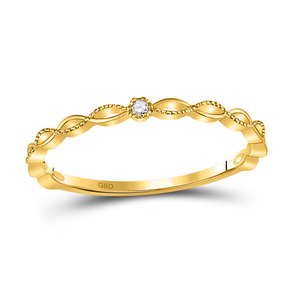 10kt Yellow Gold Womens Round Diamond Stackable Band Ring .01 Cttw