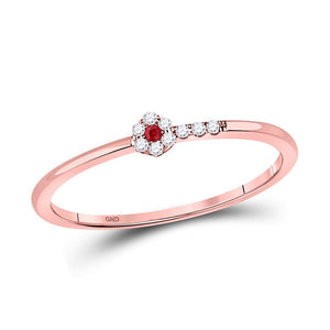 10kt Rose Gold Womens Round Ruby Diamond Stackable Band Ring 1/20 Cttw