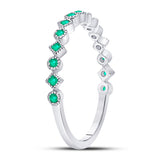 10kt White Gold Womens Round Emerald Square Dot Stackable Band Ring 1/5 Cttw