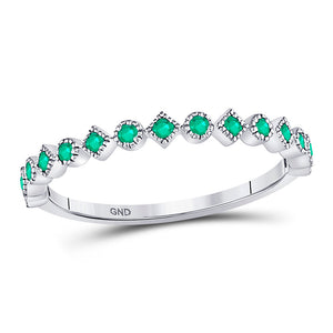 10kt White Gold Womens Round Emerald Square Dot Stackable Band Ring 1/5 Cttw