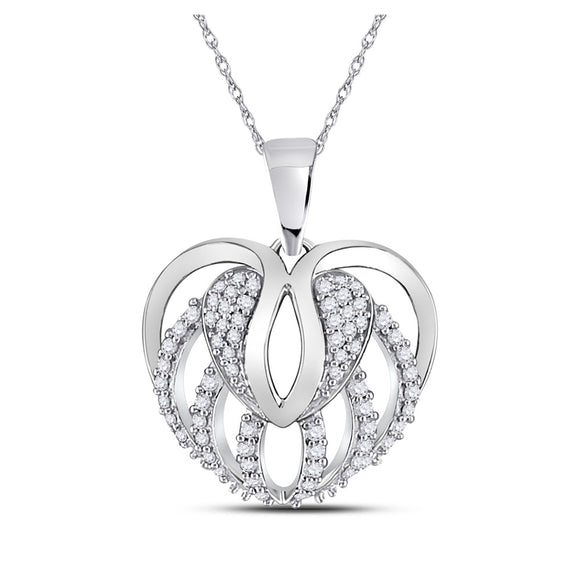 10kt White Gold Womens Round Diamond Heart Pendant 1/5 Cttw