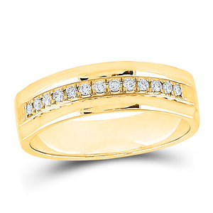 14kt Yellow Gold Mens Round Diamond Wedding Single Row Band Ring 1/5 Cttw