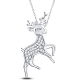 Sterling Silver Womens Round Diamond Rudolph Reindeer Animal Pendant 1/6 Cttw