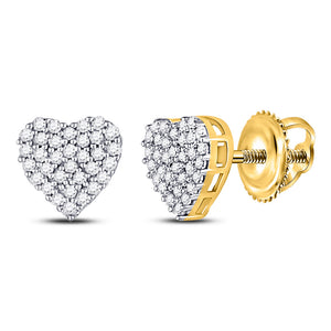 10kt Yellow Gold Womens Round Diamond Heart Earrings 1/6 Cttw