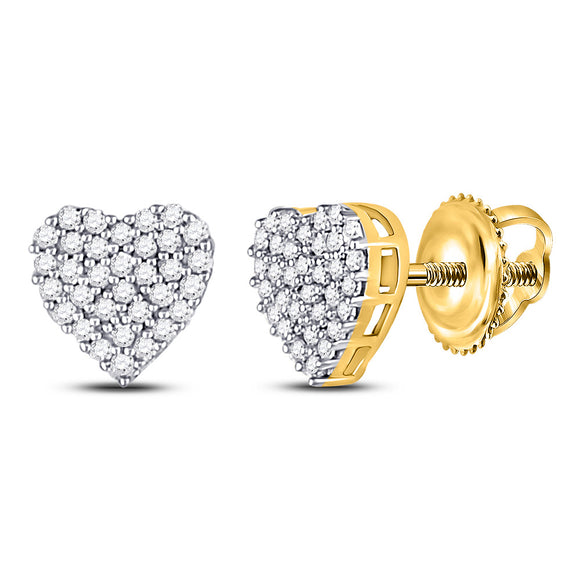 10kt Yellow Gold Womens Round Diamond Heart Earrings 1/6 Cttw