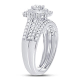 14kt White Gold Round Diamond Halo Bridal Wedding Ring Band Set 1 Cttw