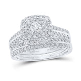 14kt White Gold Round Diamond Halo Bridal Wedding Ring Band Set 1 Cttw