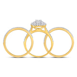 14kt Yellow Gold Round Diamond Halo Bridal Wedding Ring Band Set 1-1/2 Cttw