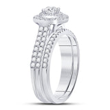 14kt White Gold Round Diamond Halo Bridal Wedding Ring Band Set 1 Cttw