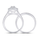 14kt White Gold Round Diamond Halo Bridal Wedding Ring Band Set 1 Cttw