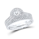 14kt White Gold Round Diamond Halo Bridal Wedding Ring Band Set 1 Cttw