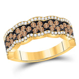 14kt Yellow Gold Womens Round Brown Diamond Fashion Band Ring 1 Cttw