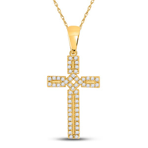 10kt Yellow Gold Womens Round Diamond Roman Cross Pendant 1/3 Cttw