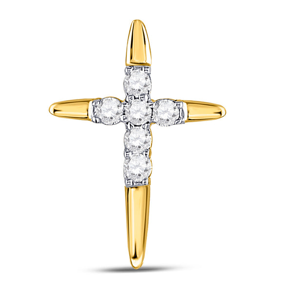 10kt Yellow Gold Womens Round Diamond Cross Pendant 1/10 Cttw