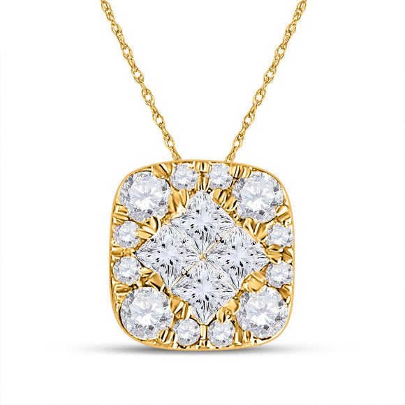 14kt Yellow Gold Womens Princess Diamond Square Pendant 1/4 Cttw