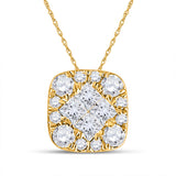 14kt Yellow Gold Womens Princess Diamond Square Pendant 1/4 Cttw